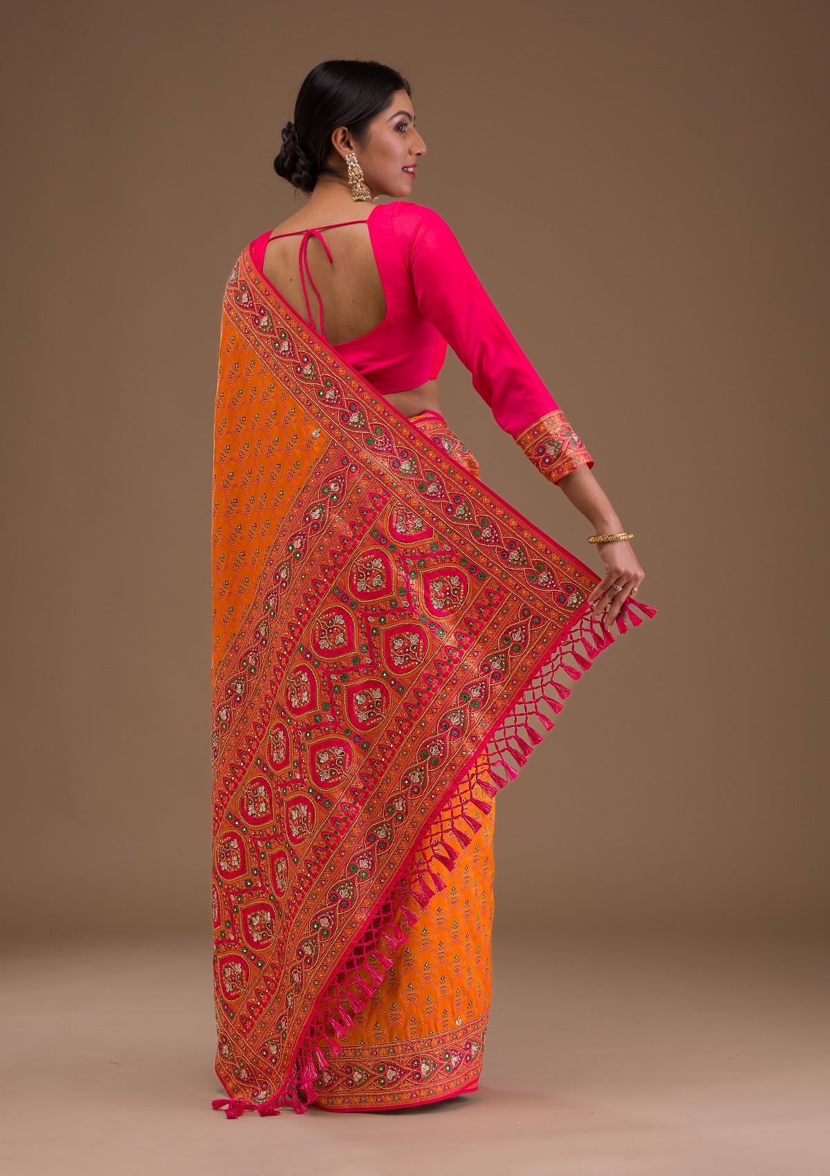 Mustard Cutdana Banarasi Silk Saree-Koskii