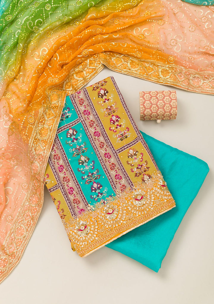 Mustard Cutdana Chiffon Unstitched Salwar Suit-Koskii