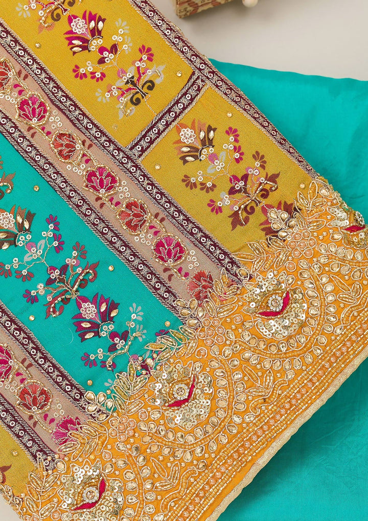 Mustard Cutdana Chiffon Unstitched Salwar Suit-Koskii