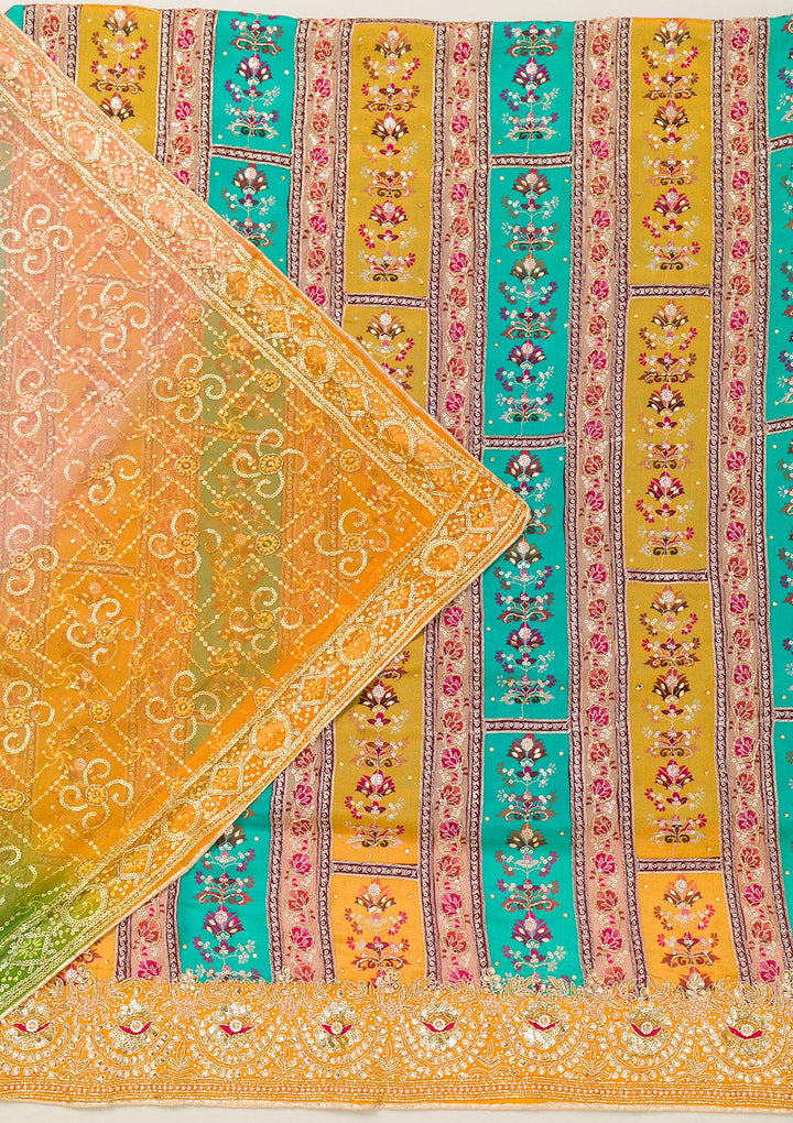Mustard Cutdana Chiffon Unstitched Salwar Suit-Koskii