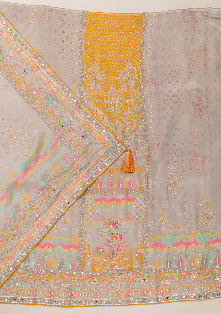 Mustard Cutdana Crepe Unstitched Salwar Suit