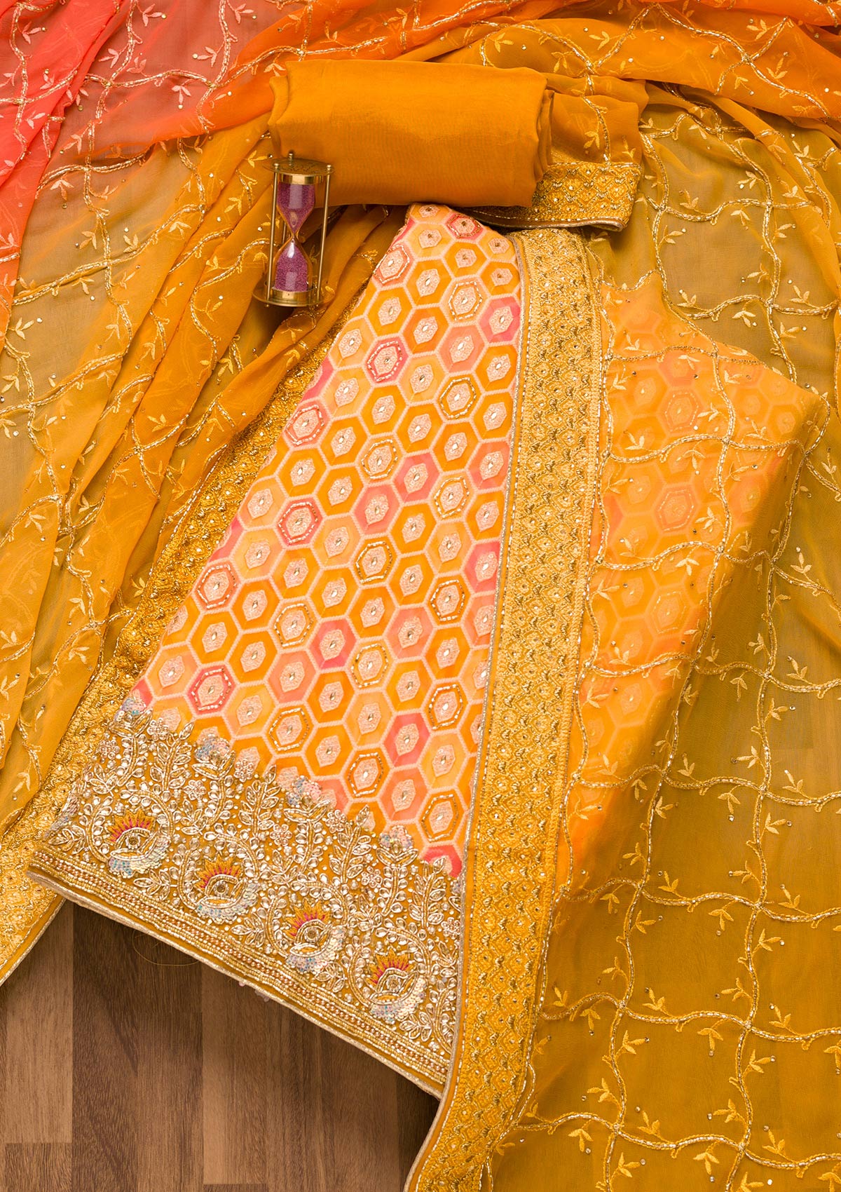 Mustard Cutdana Georgette Unstitched Salwar Suit