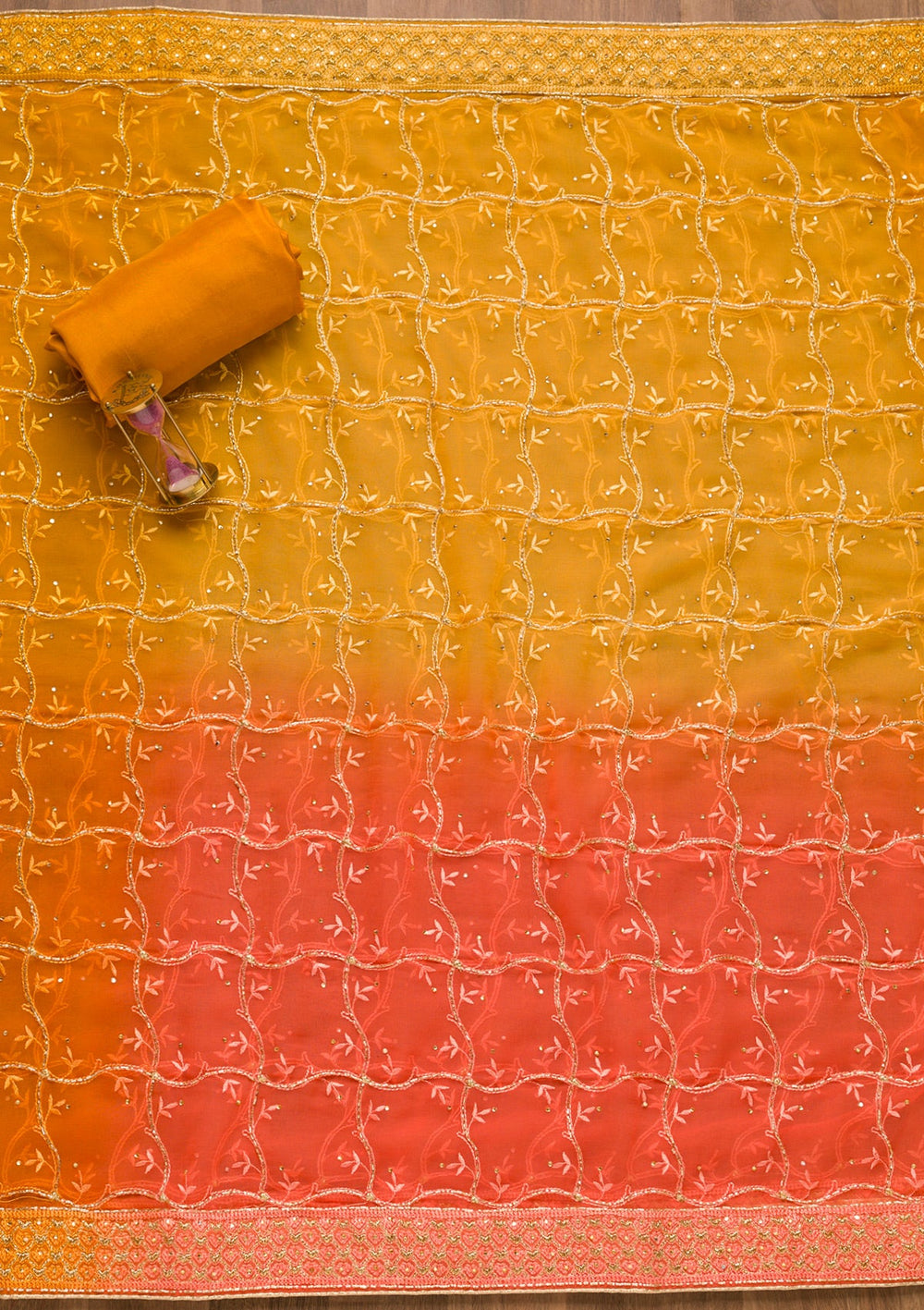 Mustard Cutdana Georgette Unstitched Salwar Suit-Koskii