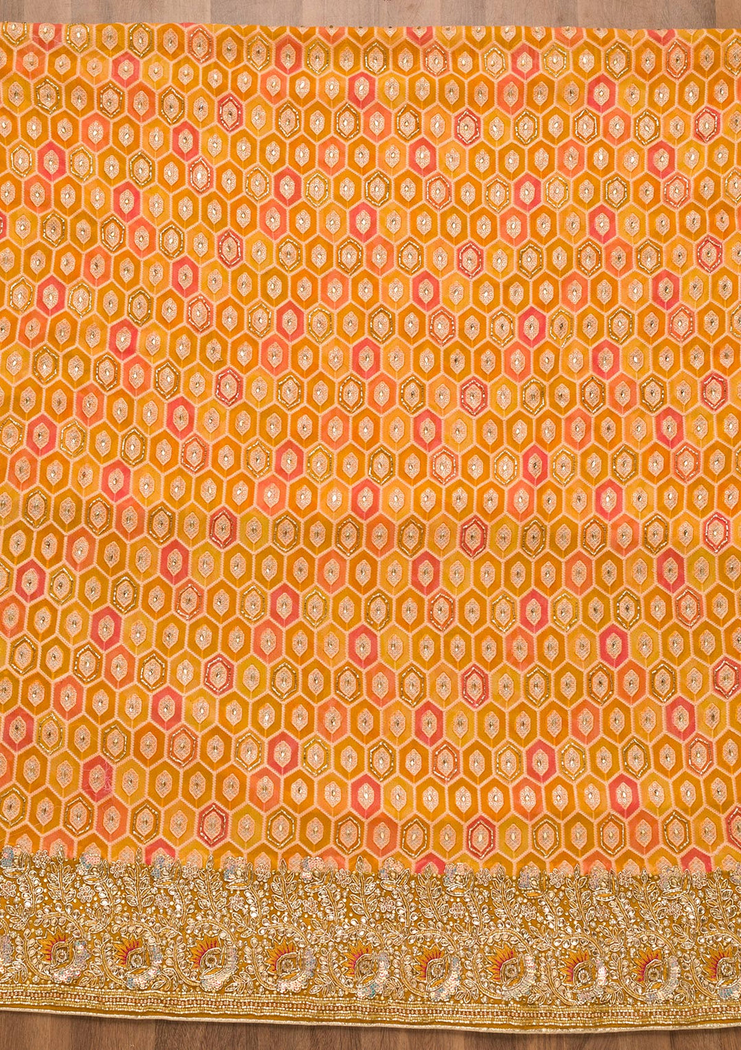 Mustard Cutdana Georgette Unstitched Salwar Suit-Koskii