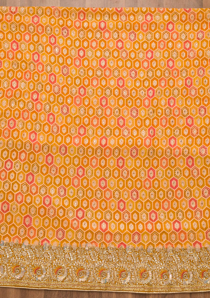 Mustard Cutdana Georgette Unstitched Salwar Suit-Koskii