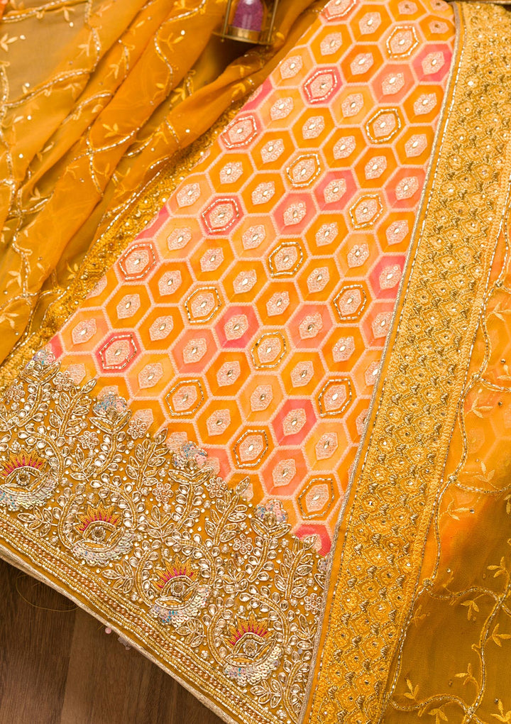 Mustard Cutdana Georgette Unstitched Salwar Suit-Koskii