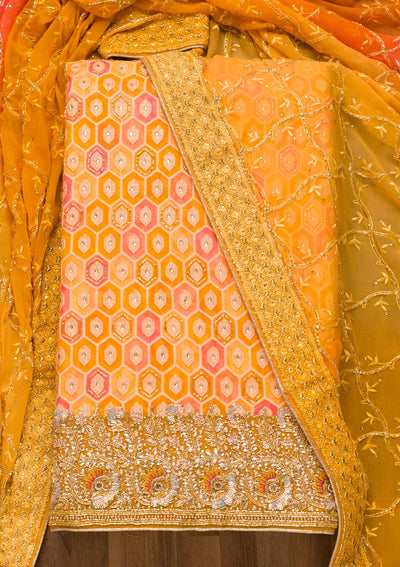 Mustard Cutdana Georgette Unstitched Salwar Suit