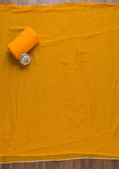 Mustard Cutdana Semi Crepe Unstitched Salwar Suit-Koskii