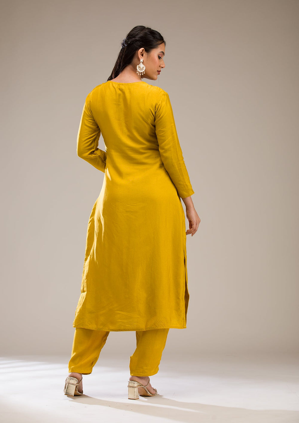 Mustard Gotapatti Semi Crepe Readymade Salwar Suit-Koskii