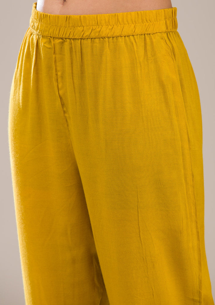 Mustard Gotapatti Semi Crepe Readymade Salwar Suit-Koskii