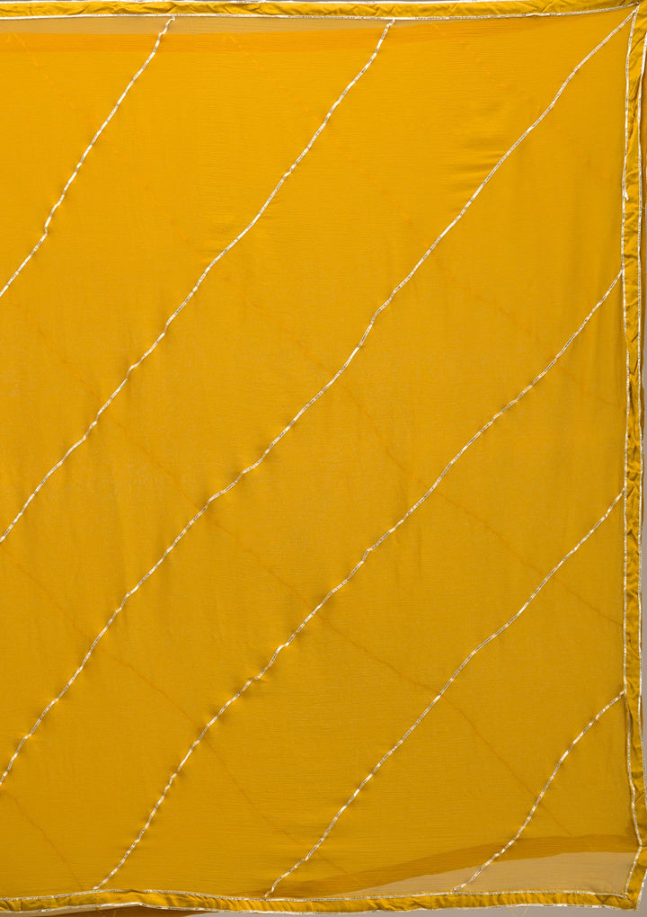 Mustard Gotapatti Semi Crepe Readymade Salwar Suit-Koskii