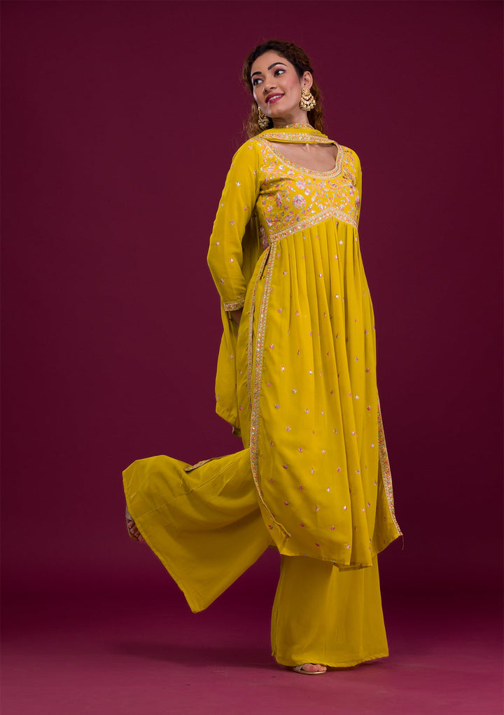 Mustard Kashmiri Georgette Readymade Salwar Kameez-Koskii