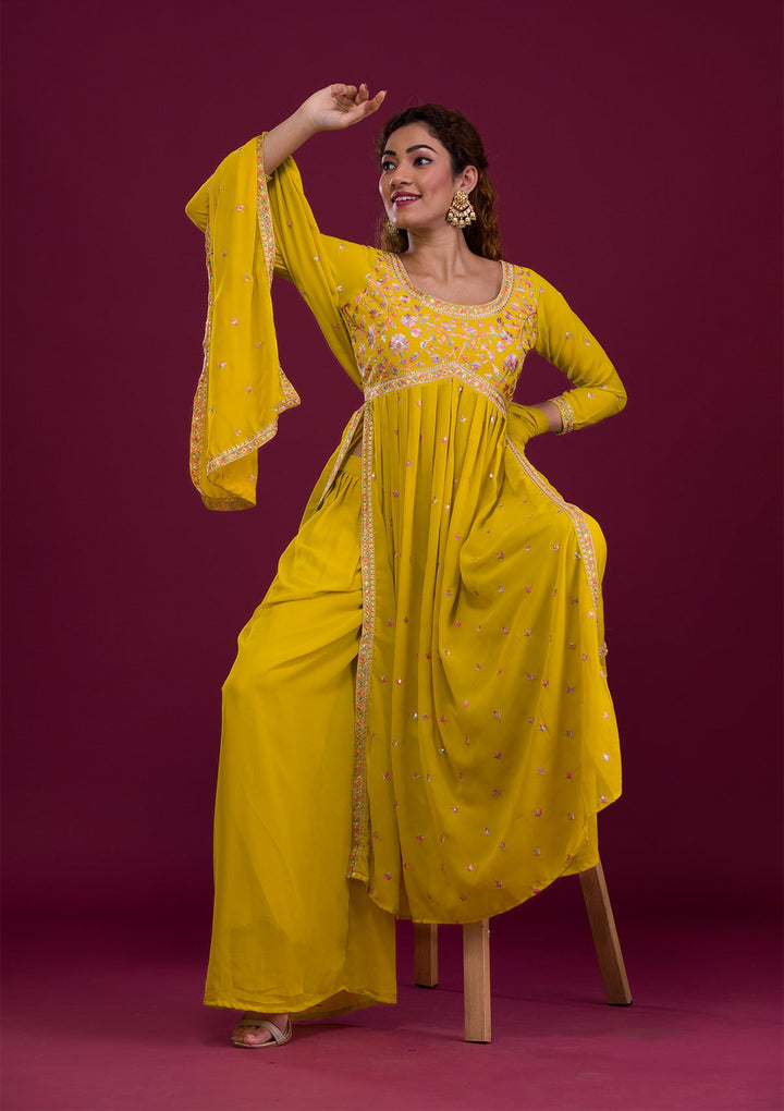 Mustard Kashmiri Georgette Readymade Salwar Kameez-Koskii