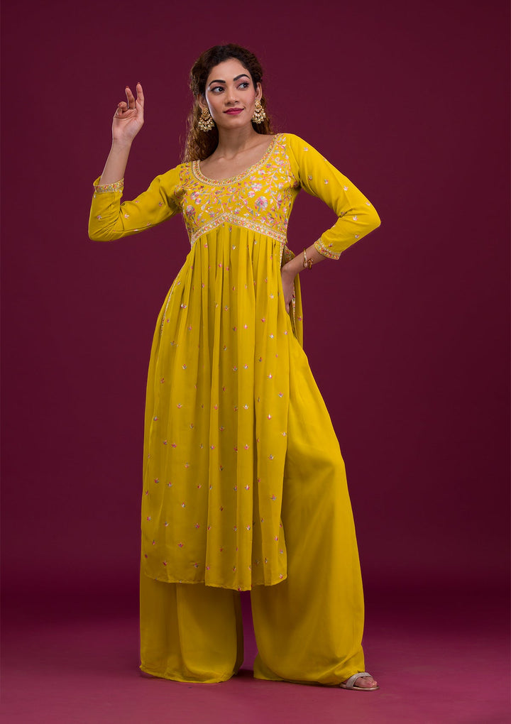 Mustard Kashmiri Georgette Readymade Salwar Kameez-Koskii