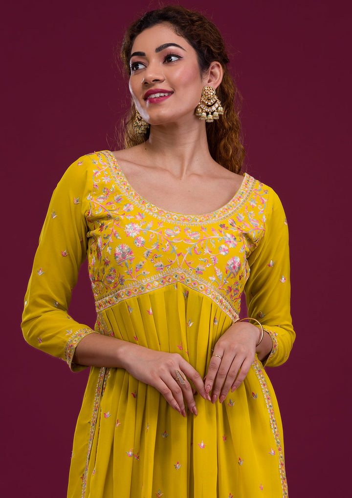Mustard Kashmiri Georgette Readymade Salwar Kameez-Koskii