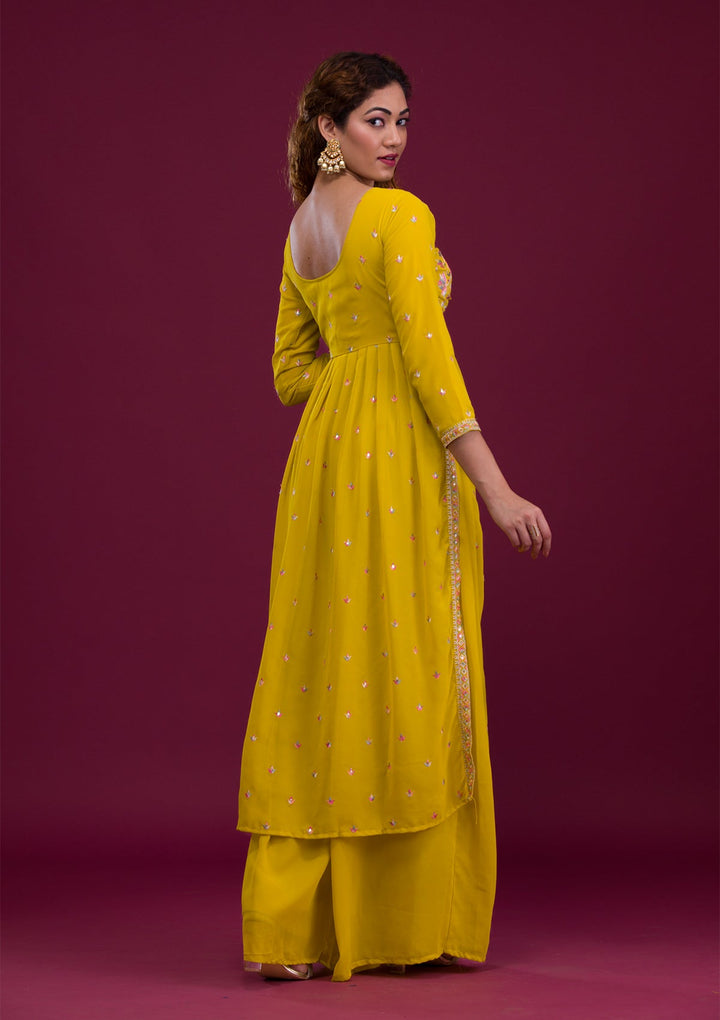 Mustard Kashmiri Georgette Readymade Salwar Kameez-Koskii