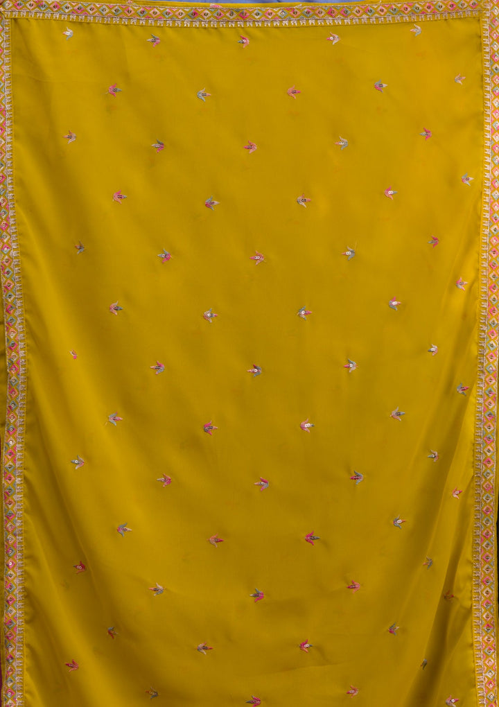 Mustard Kashmiri Georgette Readymade Salwar Kameez-Koskii