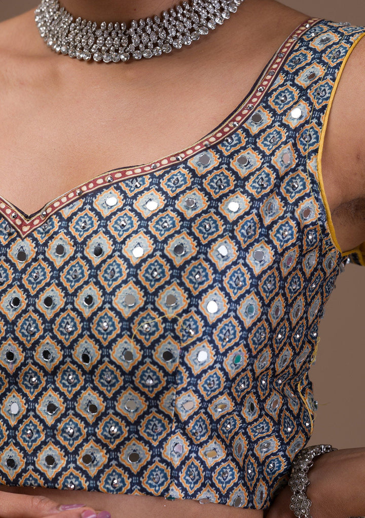Mustard Mirrorwork Banarasi Readymade Lehenga-Koskii
