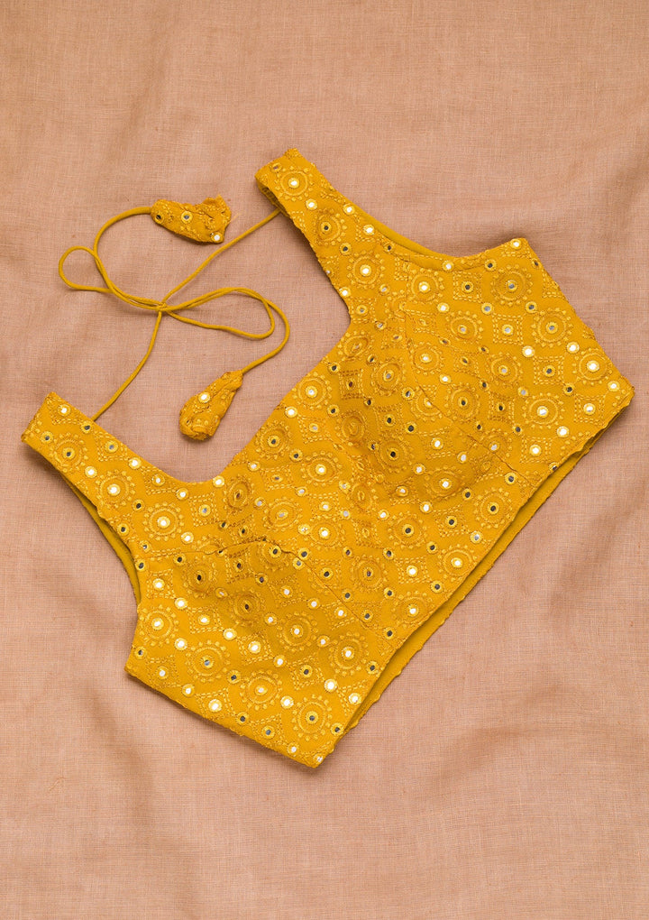 Mustard Mirrorwork Georgette Blouse-Koskii