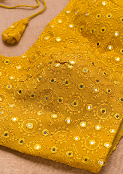 Mustard Mirrorwork Georgette Blouse-Koskii