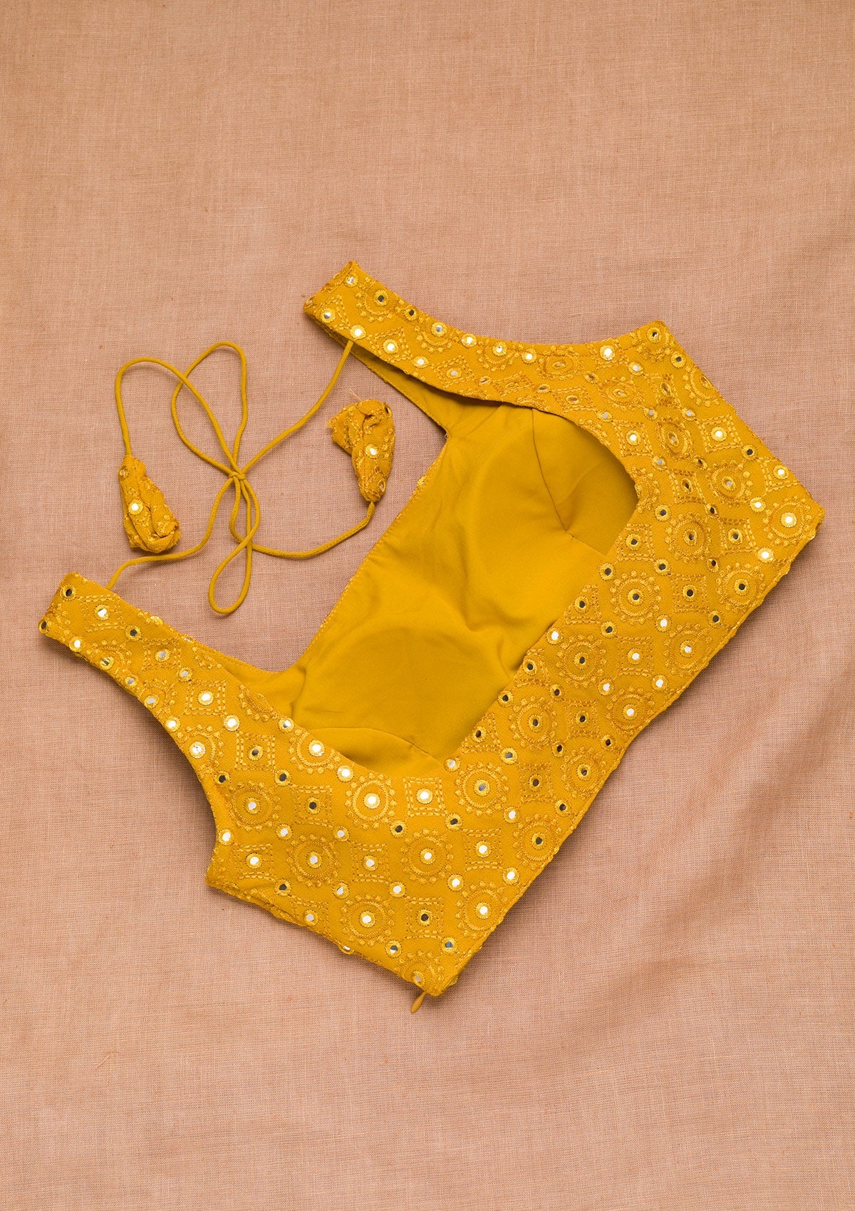 Mustard Mirrorwork Georgette Blouse-Koskii