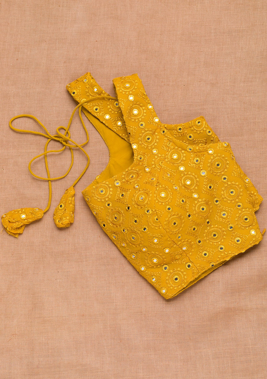 Mustard Mirrorwork Georgette Blouse-Koskii