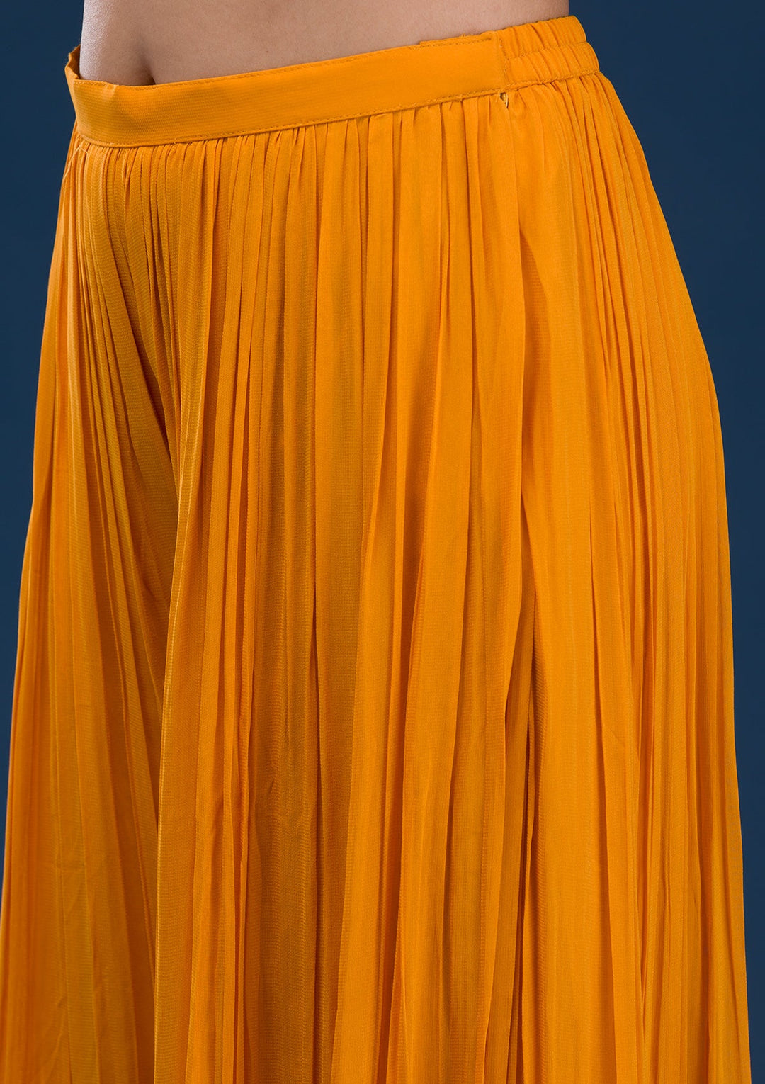 Mustard Mirrorwork Georgette Readymade Salwar Suit-Koskii