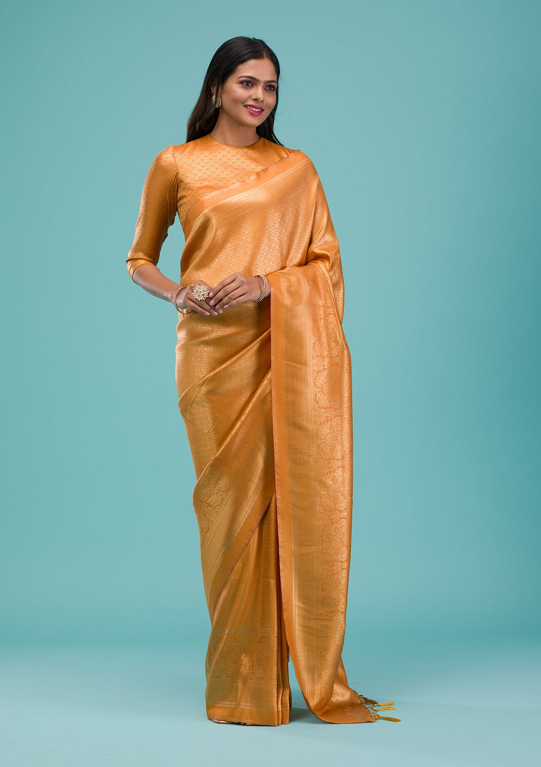 Mustard Plain Soft Silk Saree-Koskii