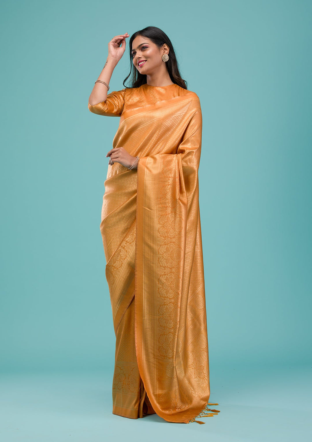 Mustard Plain Soft Silk Saree-Koskii