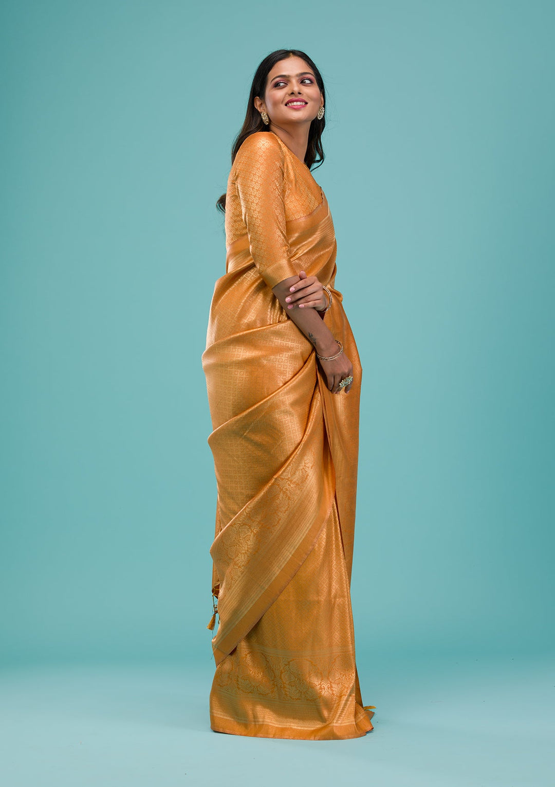 Mustard Plain Soft Silk Saree-Koskii