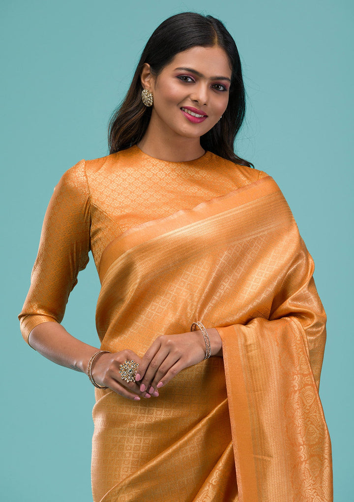 Mustard Plain Soft Silk Saree-Koskii