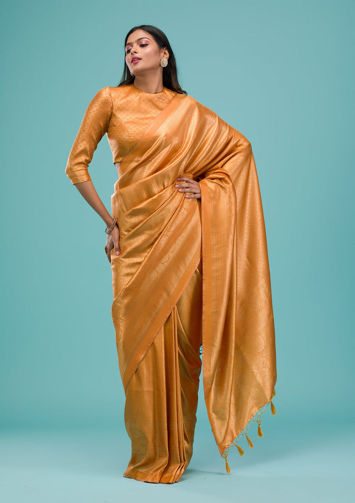 Mustard Plain Soft Silk Saree-Koskii