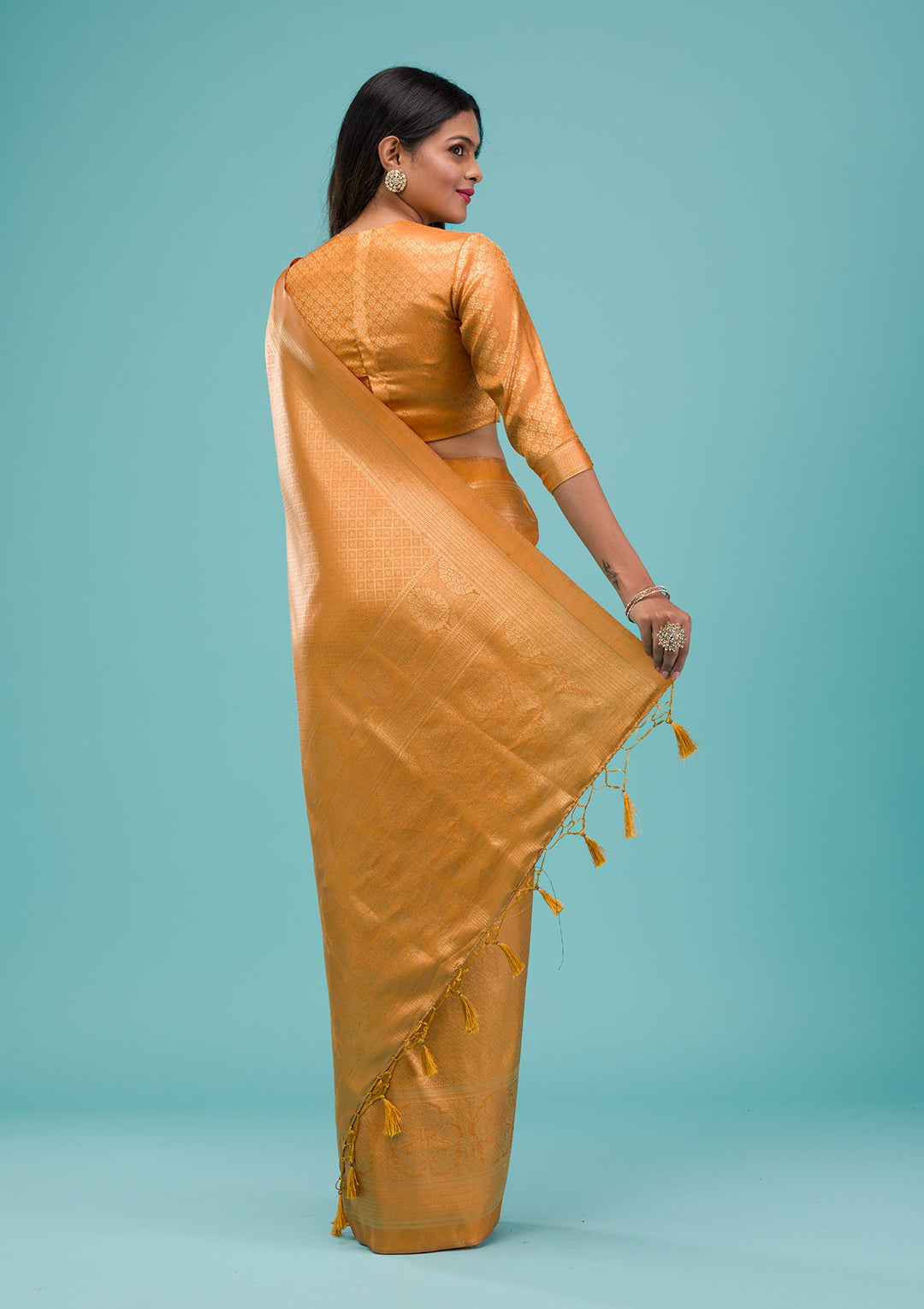 Mustard Plain Soft Silk Saree-Koskii