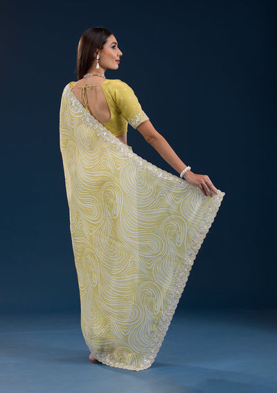 Mustard Printed Georgette Saree-Koskii