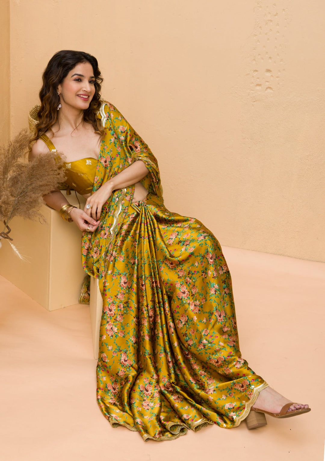 Grey Stonework Satin Designer Saree-Koskii