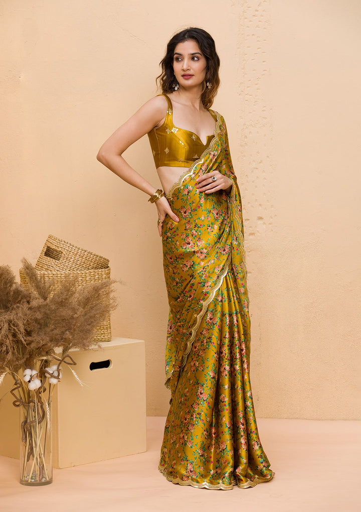 Grey Stonework Satin Designer Saree-Koskii