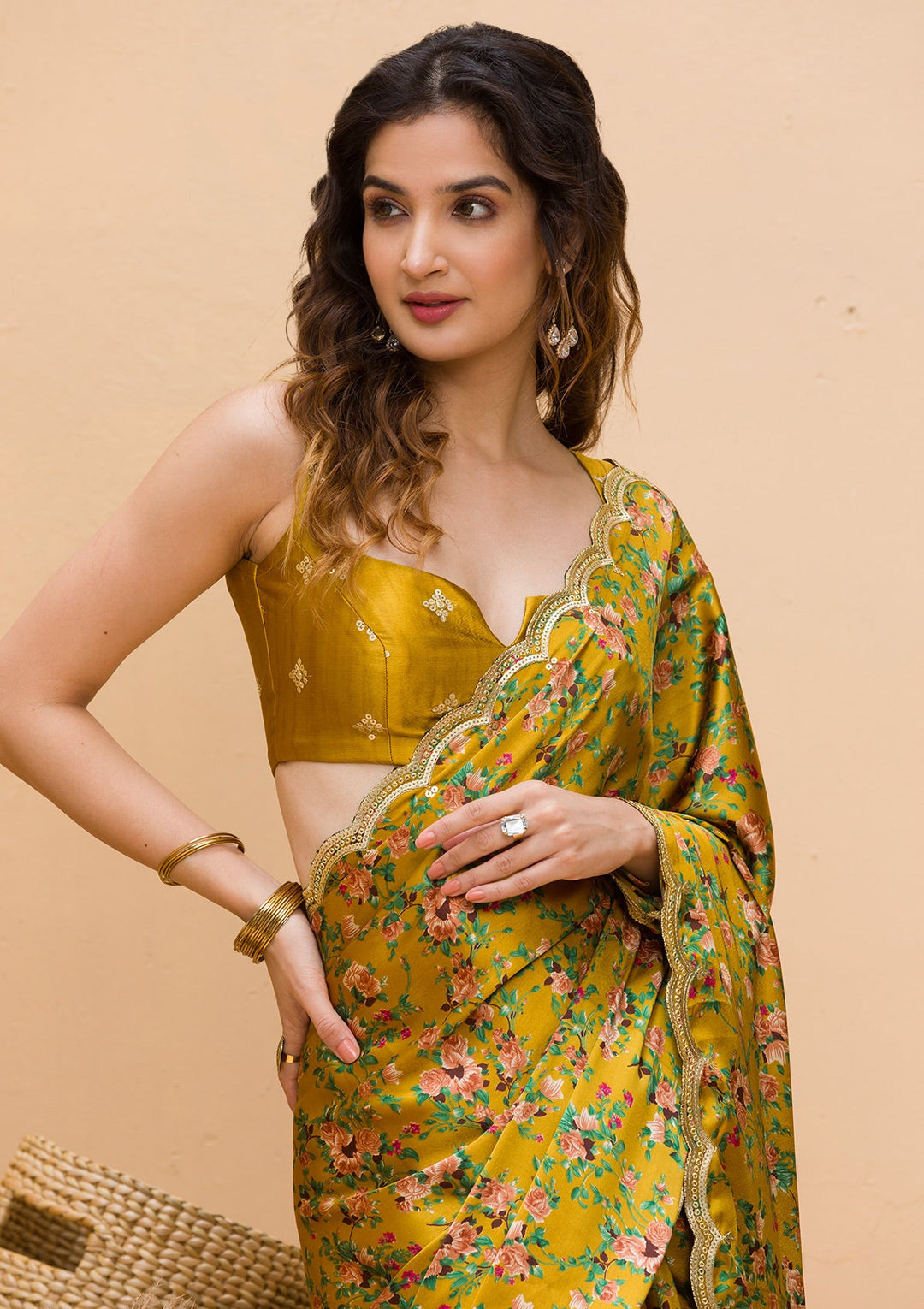 Grey Stonework Satin Designer Saree-Koskii