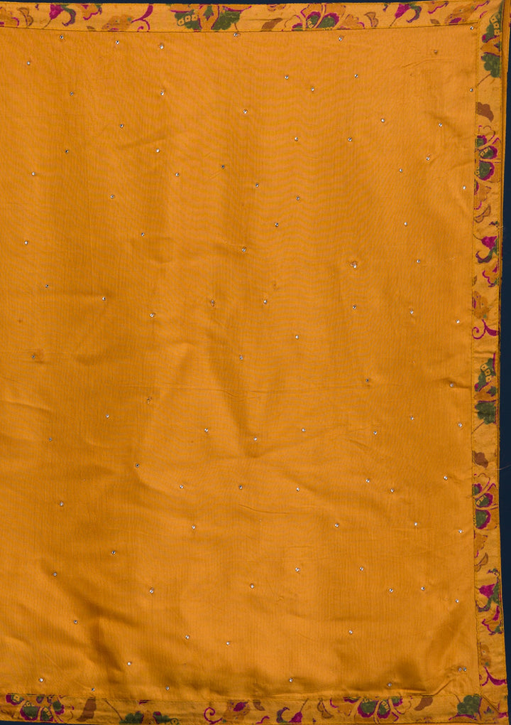 Mustard Printed Semi Crepe Readymade Salwar Suit-Koskii