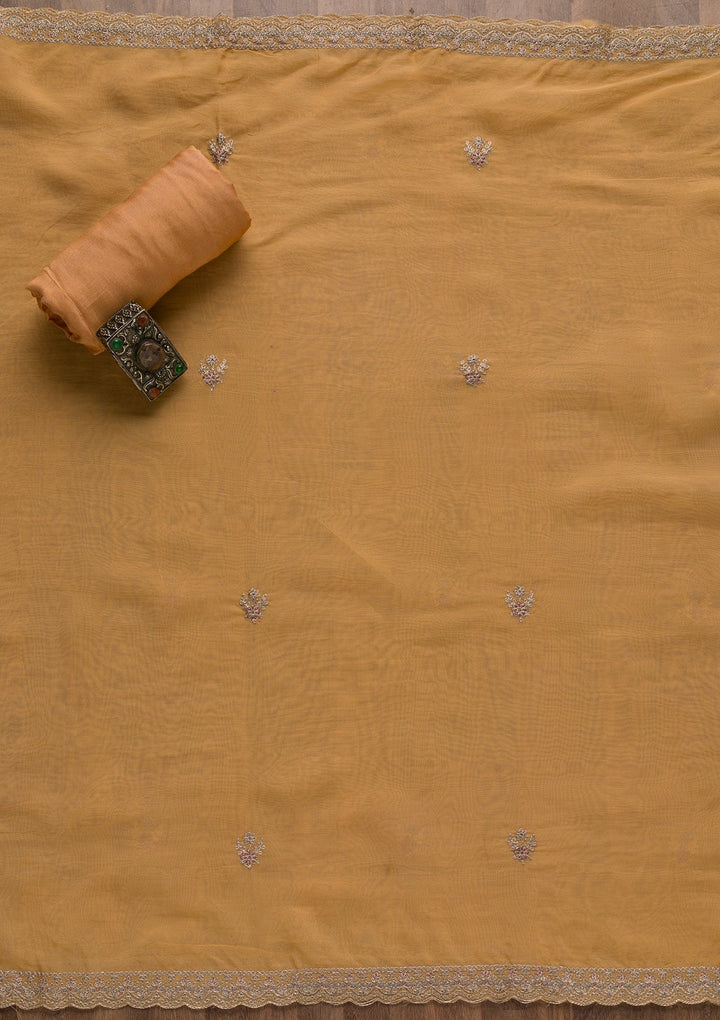 Mustard Printed Semi Crepe Unstitched Salwar Suit-Koskii