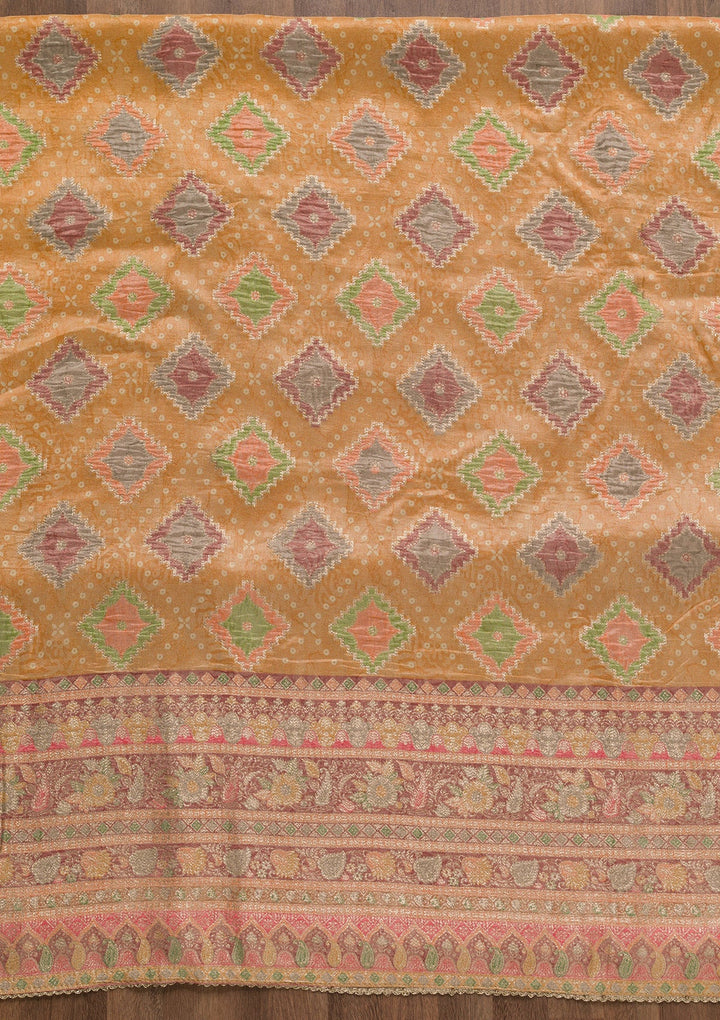 Mustard Printed Semi Crepe Unstitched Salwar Suit-Koskii