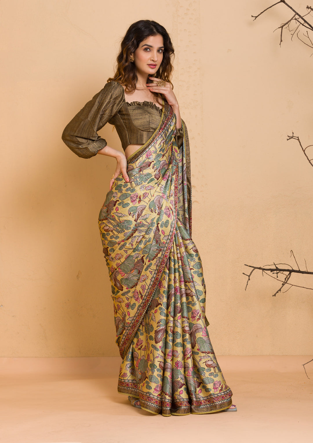 Peacock Blue Zari Work Raw Silk Designer Saree-Koskii