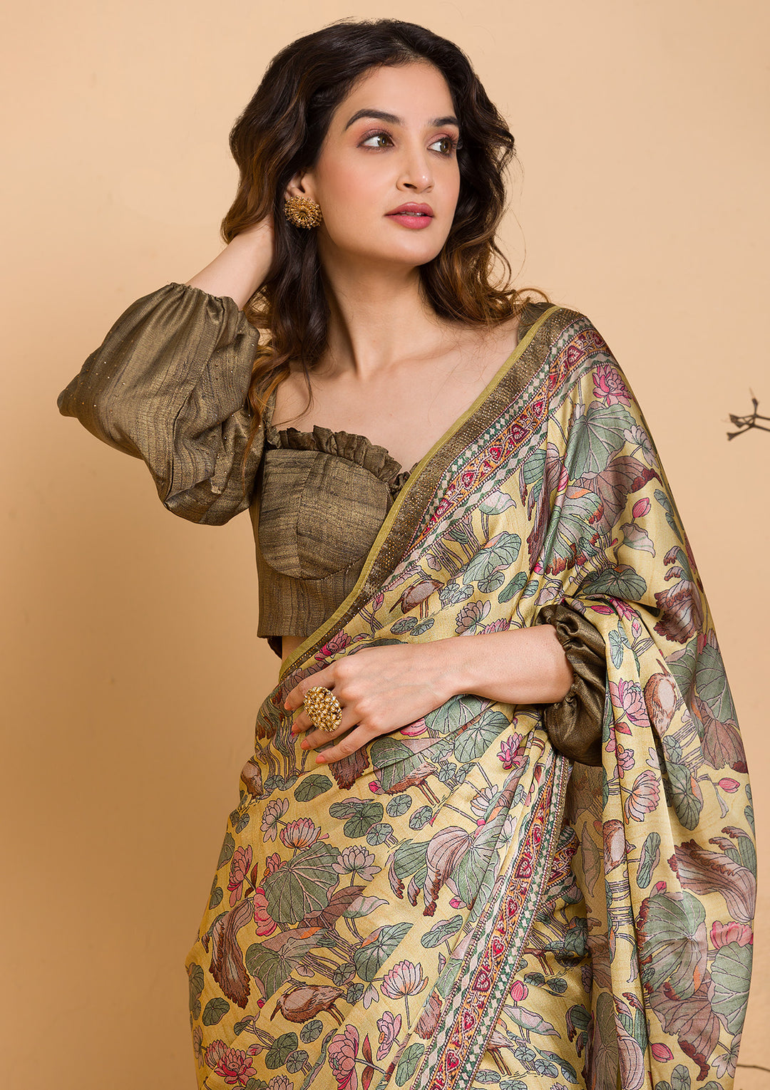 Peacock Blue Zari Work Raw Silk Designer Saree-Koskii