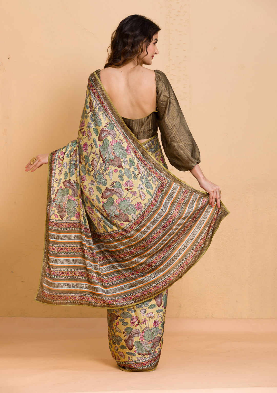 Peacock Blue Zari Work Raw Silk Designer Saree-Koskii