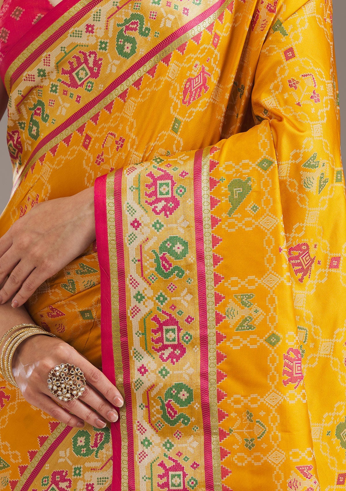 Mustard Printed Silk Saree-Koskii