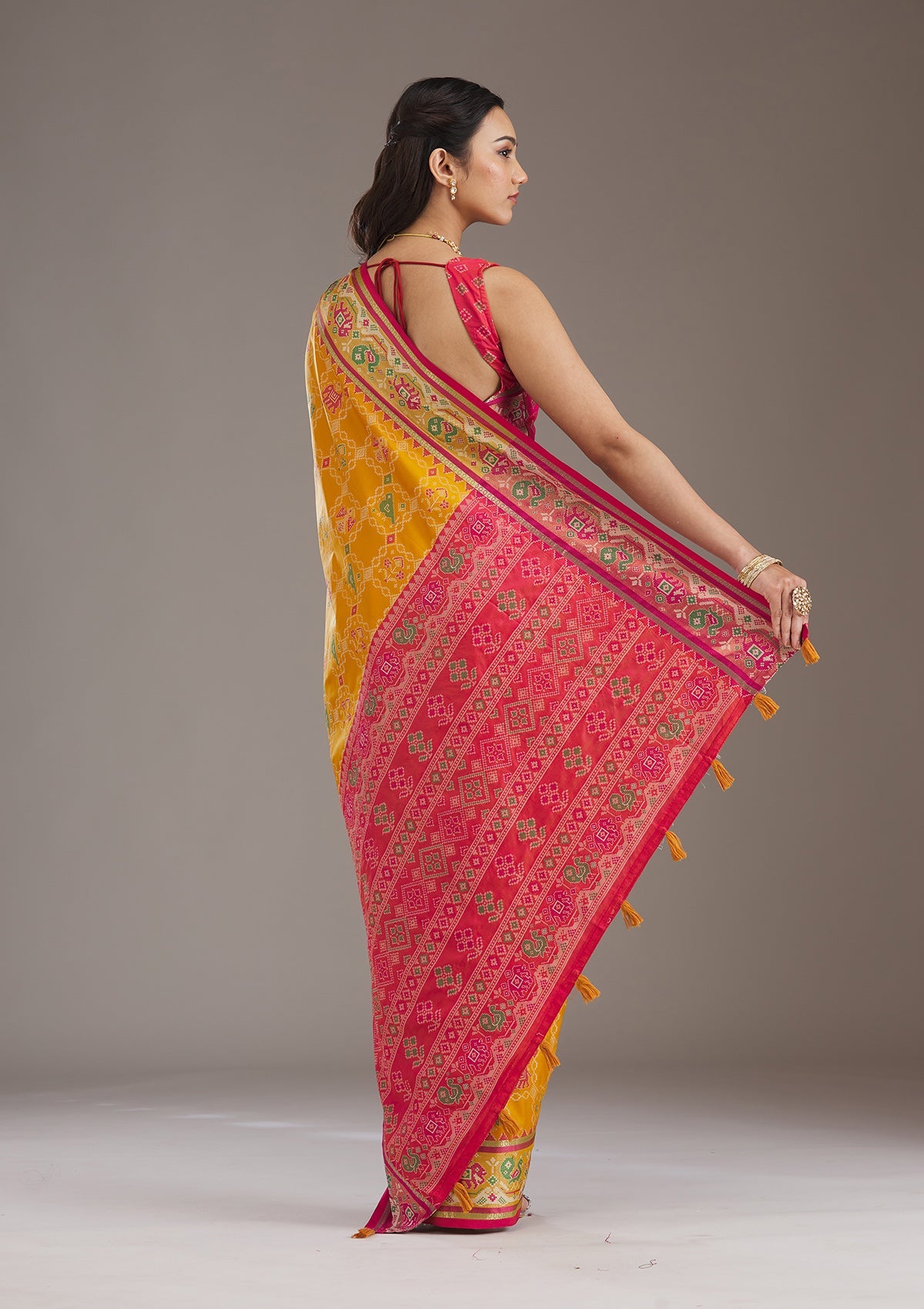 Mustard Printed Silk Saree-Koskii