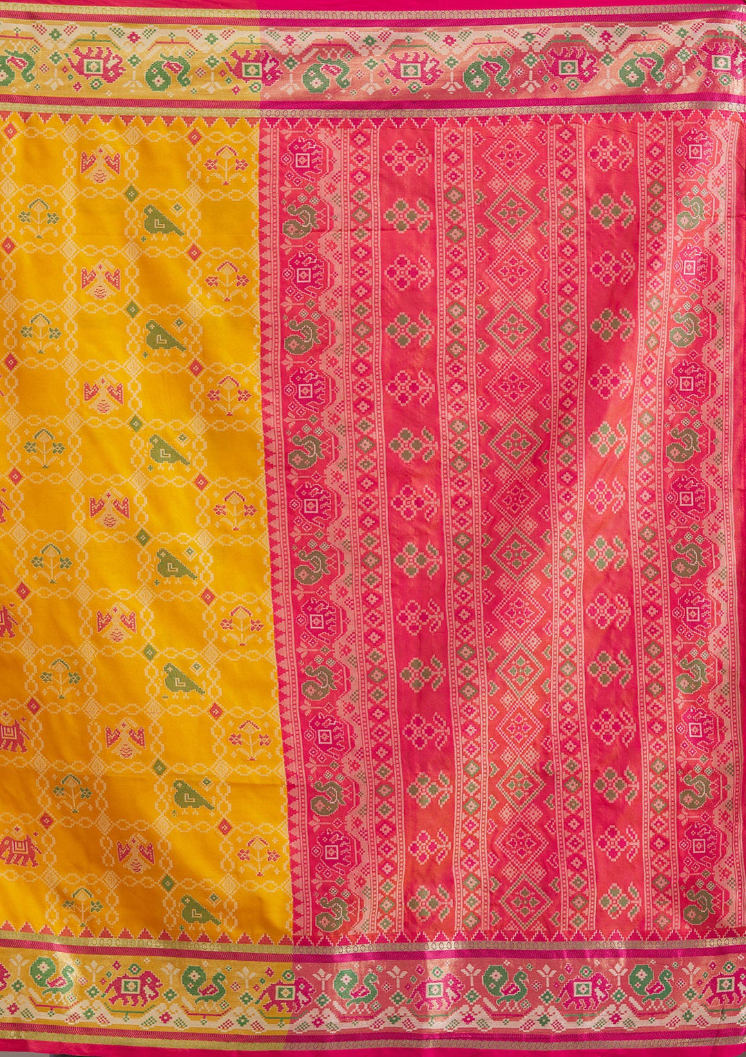 Mustard Printed Silk Saree-Koskii