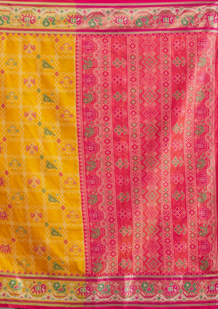 Mustard Printed Silk Saree-Koskii