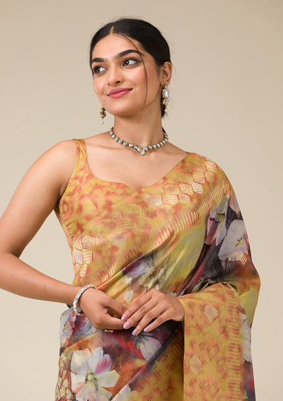 Mustard Printed Tissue Saree