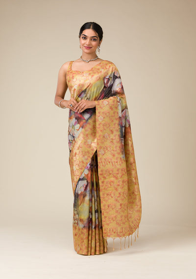 Mustard Printed Tissue Saree