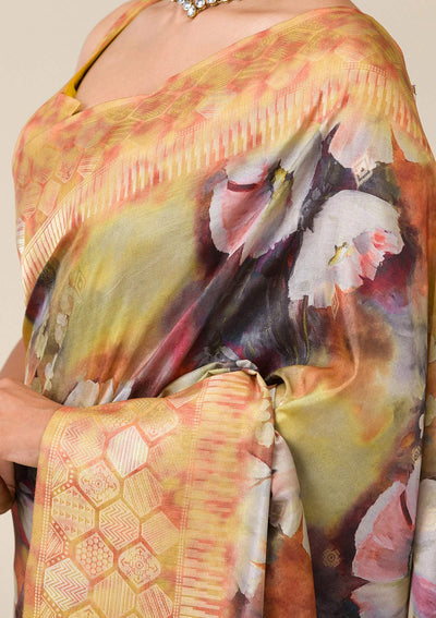 Mustard Printed Tissue Saree